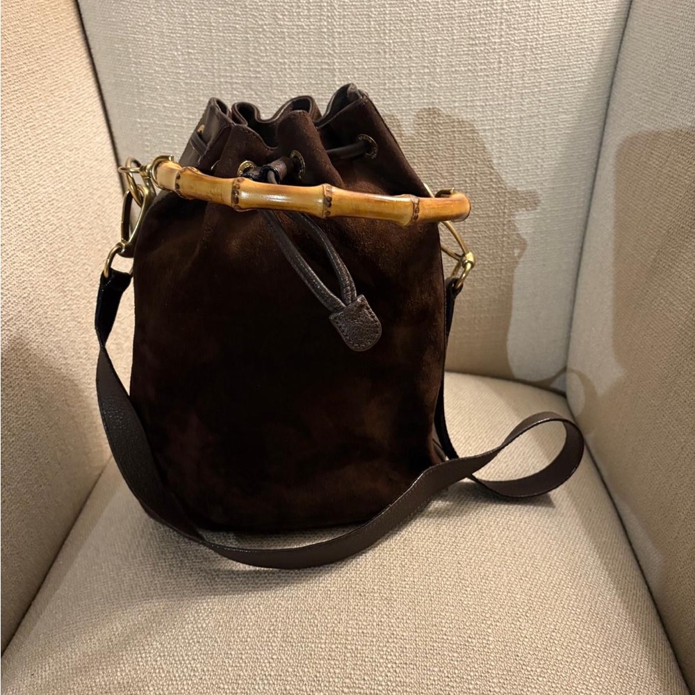 Gucci Suede Bucket Bag with Bamboo Handle